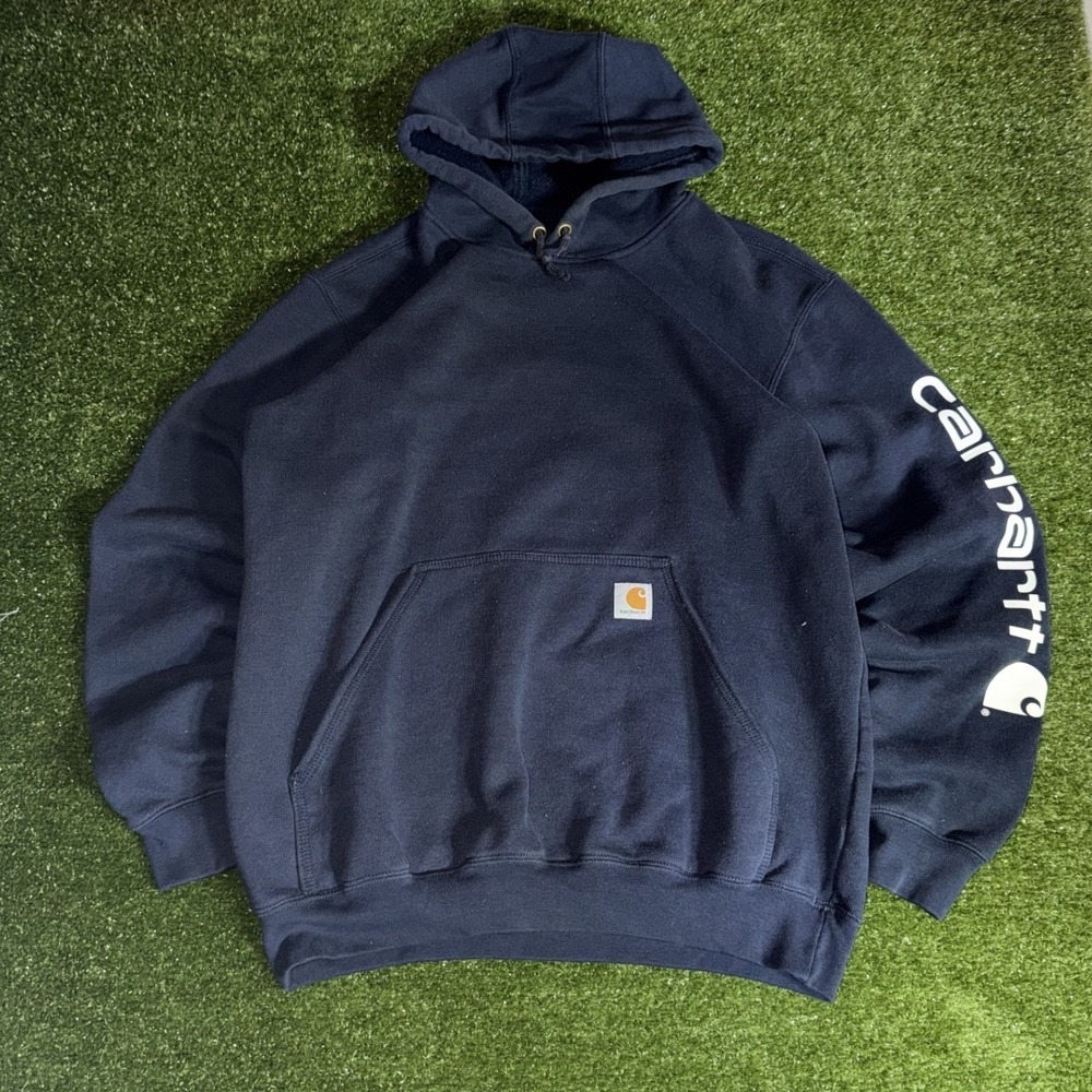 Carhartt Mens Black Sleeve Logo Hooded Sweatshirt Original Fit Medium K288